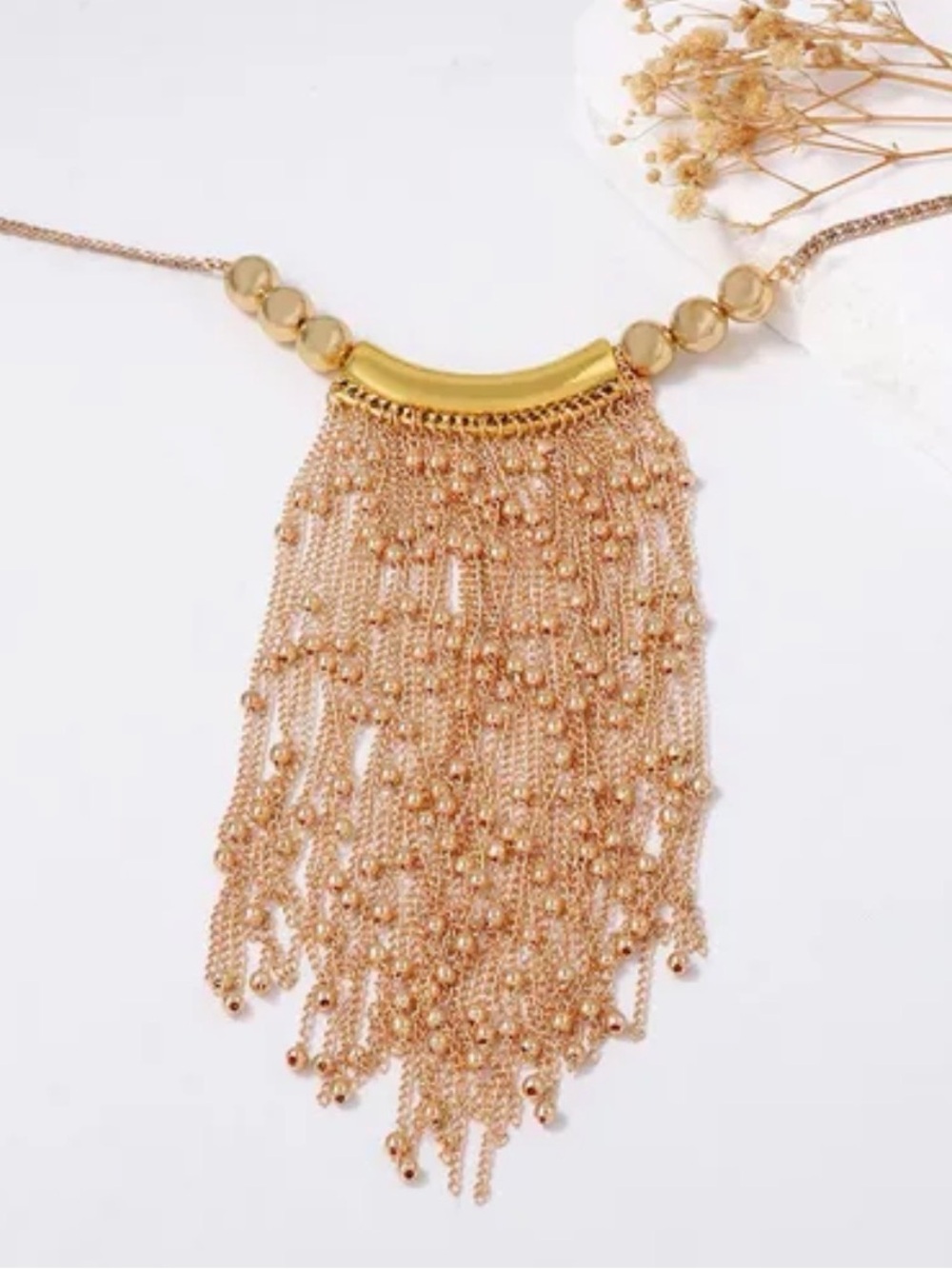 Gold Fringe Statement Necklace - Women Jewelry - Picture 4 of 10
